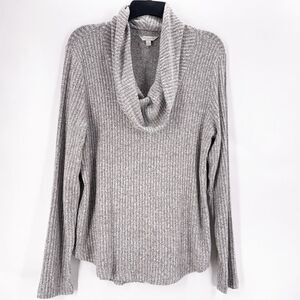 Lucky Brand Heather Grey Bonne Chance Hi-Low Ribbed Mock Cowl Neck Sweater